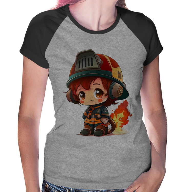 Baby Look Raglan Bombeiro Mirim - Cinza/Preto