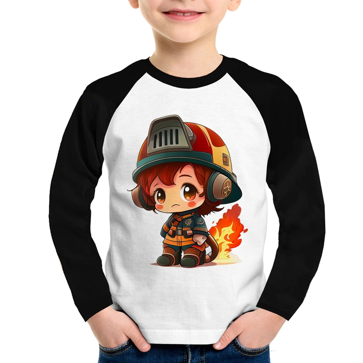 Camiseta Raglan Infantil Bombeiro Mirim Manga Longa