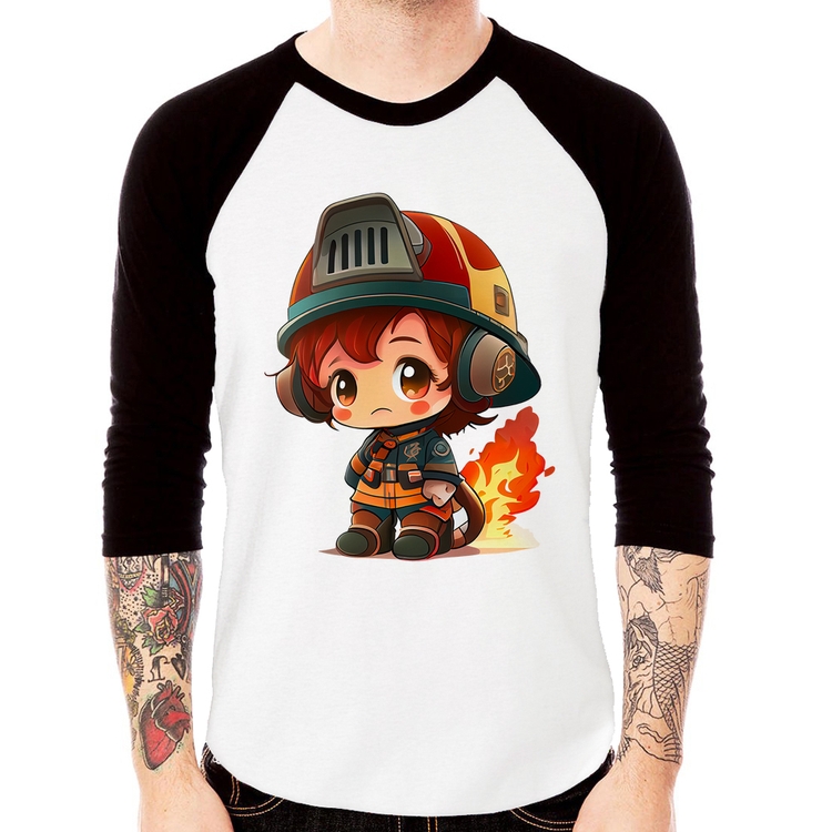 Camiseta Raglan Bombeiro Mirim Manga 3/4