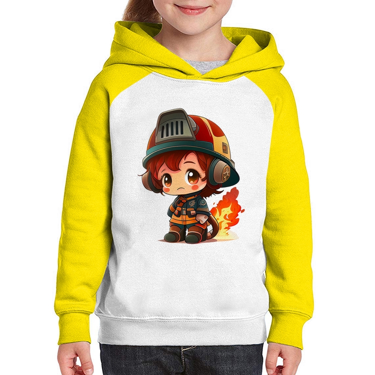 Moletom Infantil Bombeiro Mirim - Branco/Amarelo