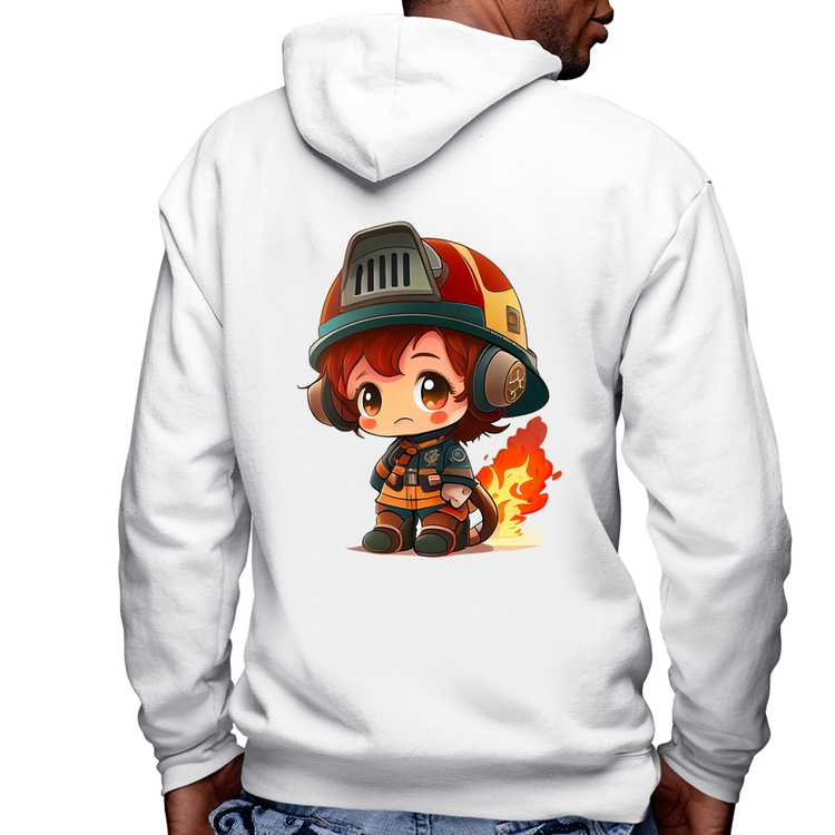 Blusa Moletom Bombeiro Mirim Masculina com Capuz e Zíper - Branca