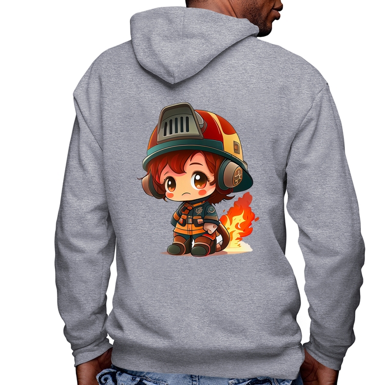 Blusa Moletom Bombeiro Mirim Masculina com Capuz e Zíper - Mescla