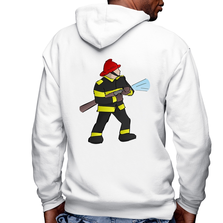 Blusa Moletom Bombeiro Masculina com Capuz e Zíper - Branca