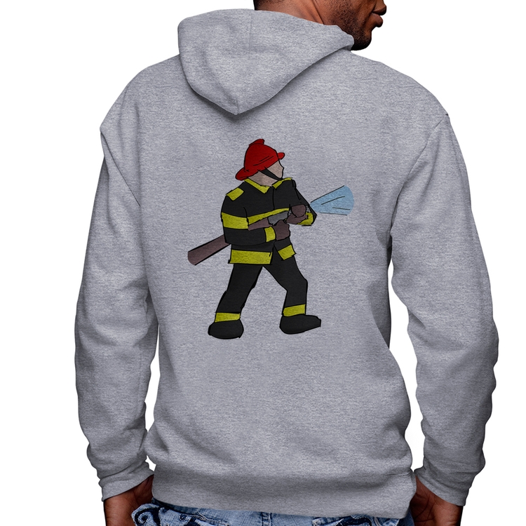 Blusa Moletom Bombeiro Masculina com Capuz e Zíper - Mescla