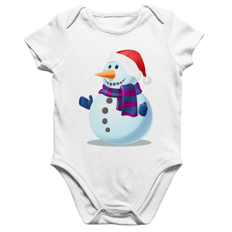 Body Bebê Algodão Boneco de neve - Branco