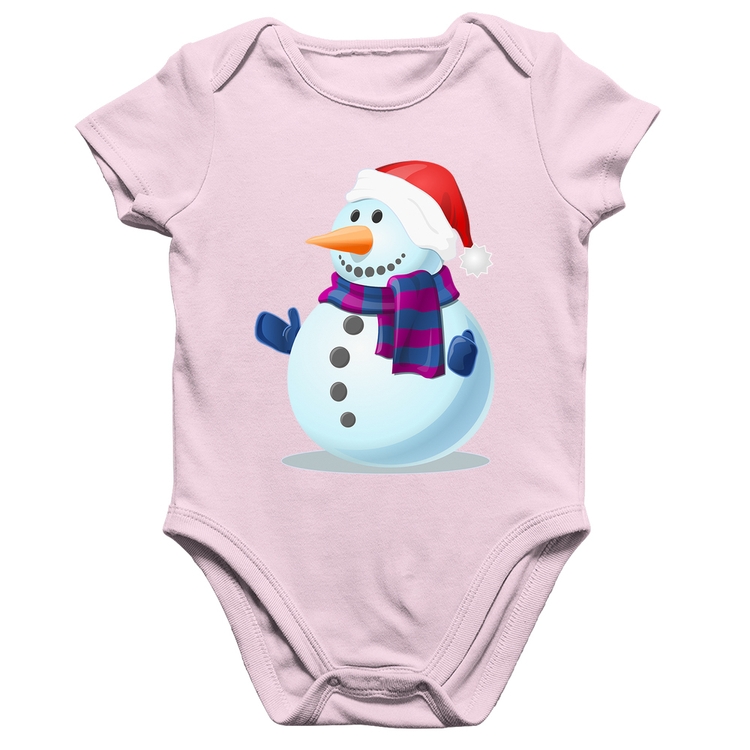 Body Bebê Algodão Boneco de neve - Rosa Bebê