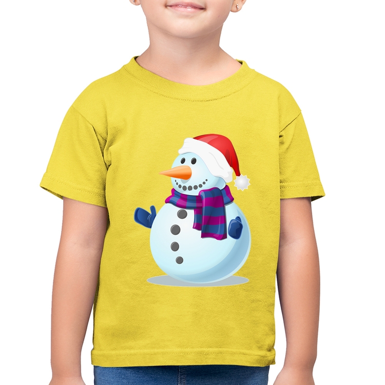 Camiseta Algodão Infantil Boneco de neve - Amarelo Canário