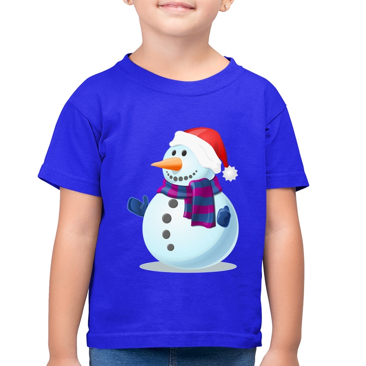 Camiseta Algodão Infantil Boneco de neve - Azul Royal