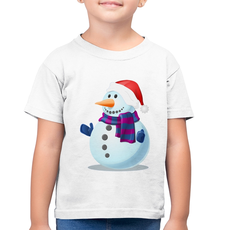 Camiseta Algodão Infantil Boneco de neve - Branca
