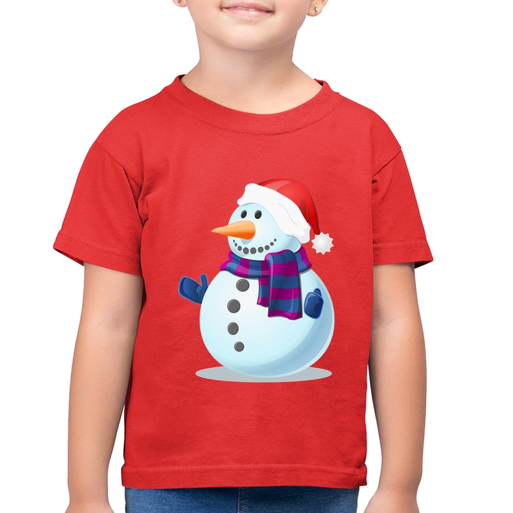 Camiseta Algodão Infantil Boneco de neve - Vermelha