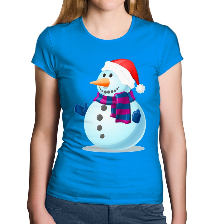 Baby Look Algodão Boneco de neve - Azul