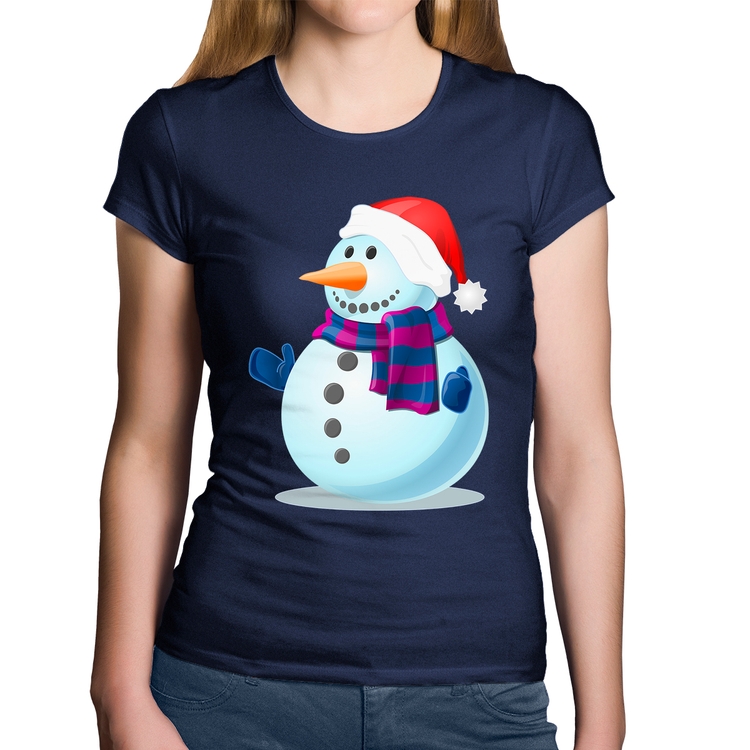 Baby Look Algodão Boneco de neve - Marinho