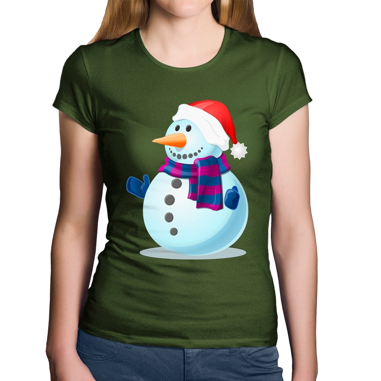 Baby Look Algodão Boneco de neve - Musgo