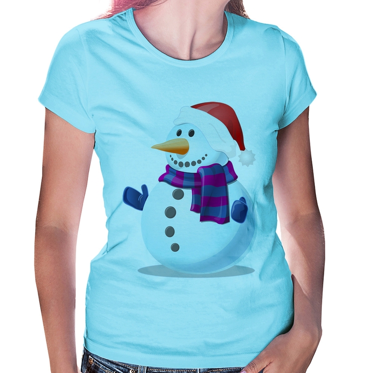 Baby Look Boneco de neve - Azul Bebê