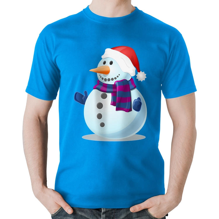 Camiseta Algodão Boneco de neve - Azul