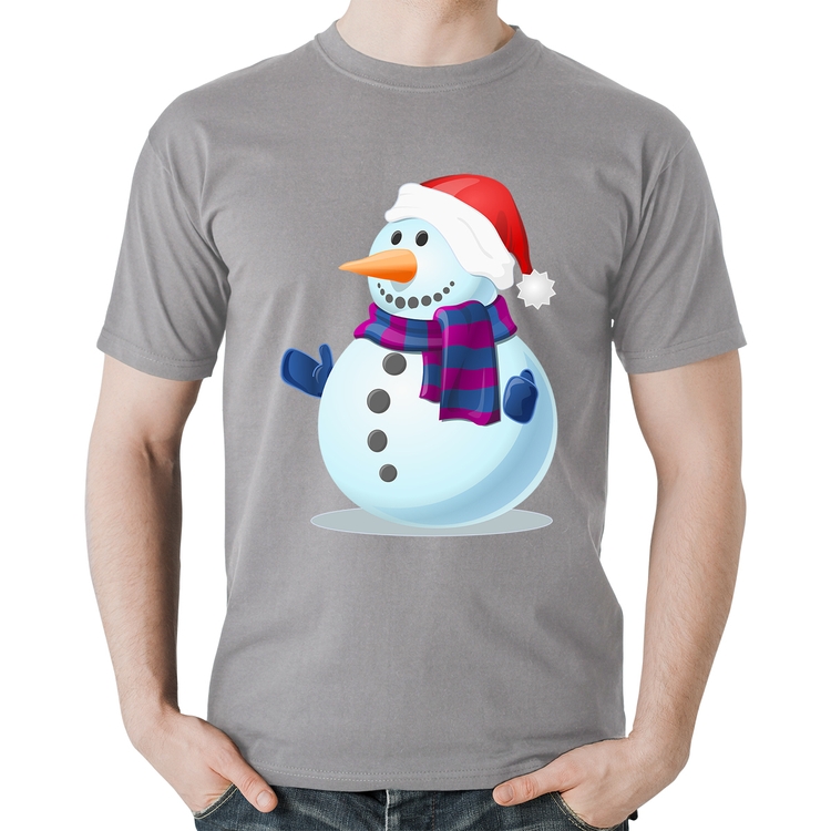 Camiseta Algodão Boneco de neve - Cinza