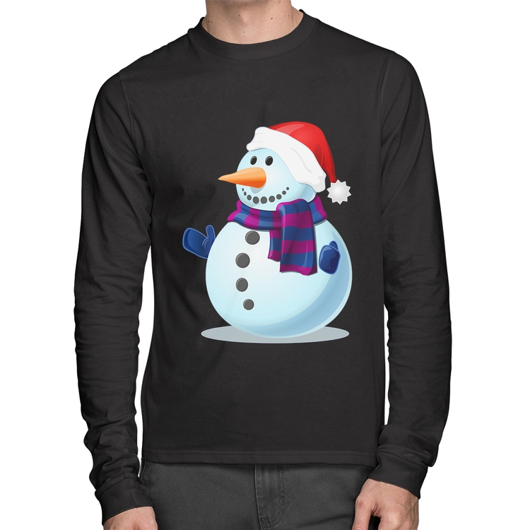 Camiseta Algodão Boneco de neve Manga Longa