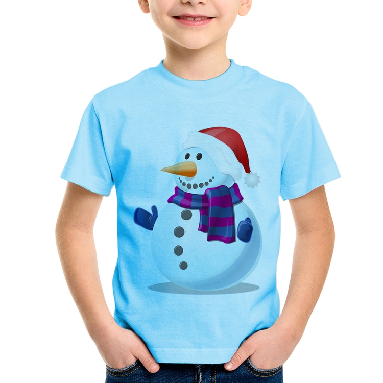 Camiseta Infantil Boneco de neve - Azul Bebê