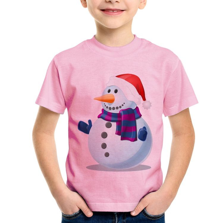 Camiseta Infantil Boneco de neve - Rosa Bebê