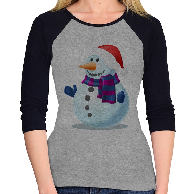 Baby Look Raglan Boneco de neve Manga 3/4 - Cinza/Preto