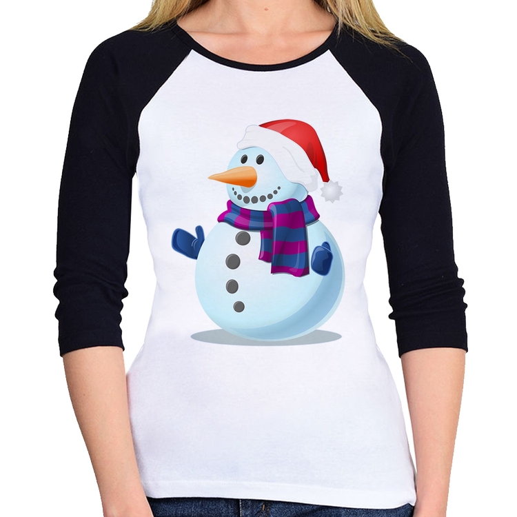 Baby Look Raglan Boneco de neve Manga 3/4