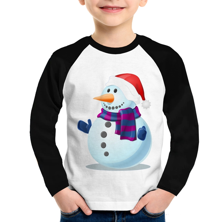 Camiseta Raglan Infantil Boneco de neve Manga Longa