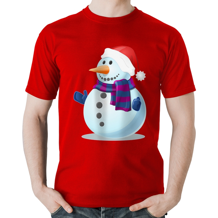 Camiseta Algodão Boneco de neve - Vermelha