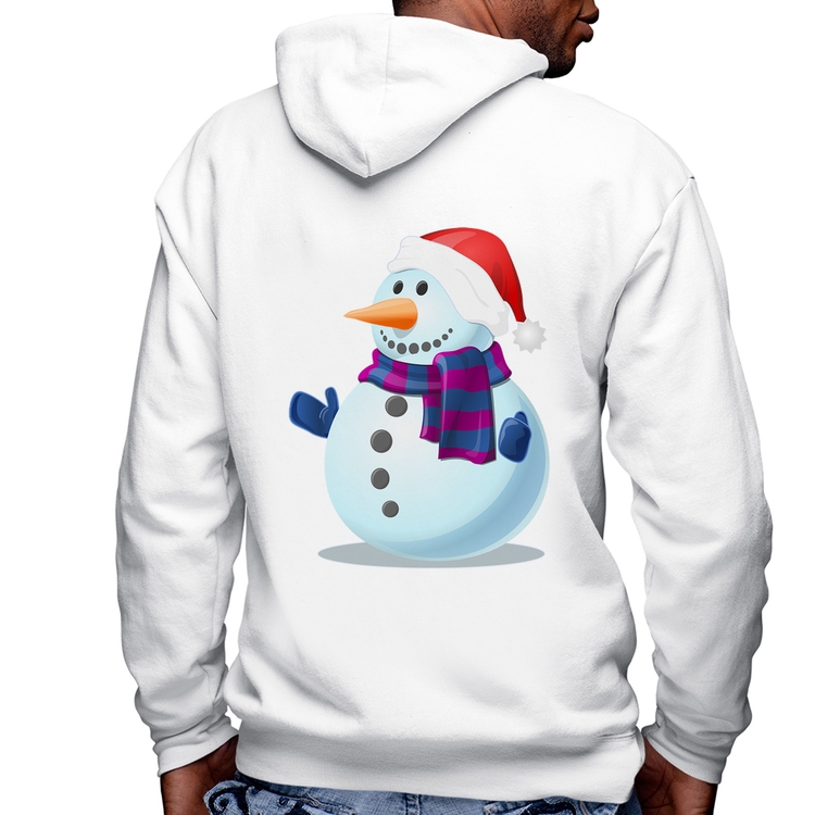 Blusa Moletom Boneco de neve Masculina com Capuz e Zíper - Branca