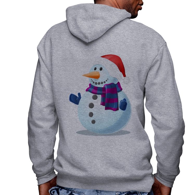 Blusa Moletom Boneco de neve Masculina com Capuz e Zíper - Mescla