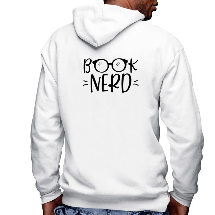 Blusa Moletom Book Nerd Masculina com Capuz e Zíper - Branca