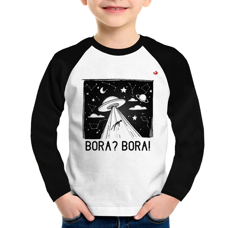 Camiseta Raglan Infantil Bora? Bora! Manga Longa