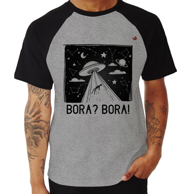 Camiseta Raglan Bora? Bora! - Cinza/Preto