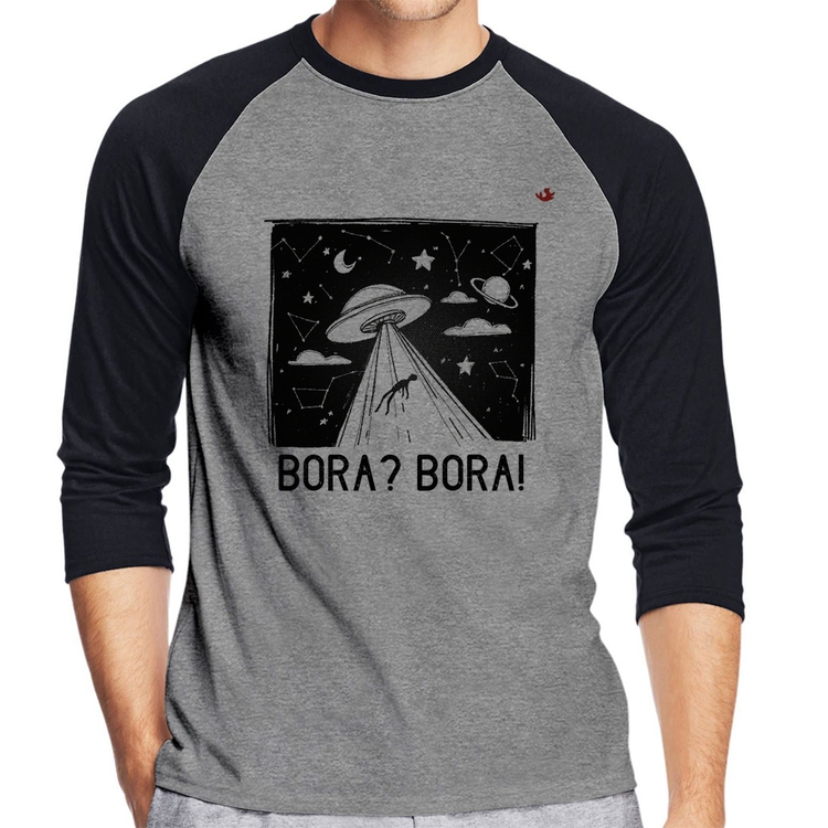 Camiseta Raglan Bora? Bora! Manga 3/4 - Cinza/Preto