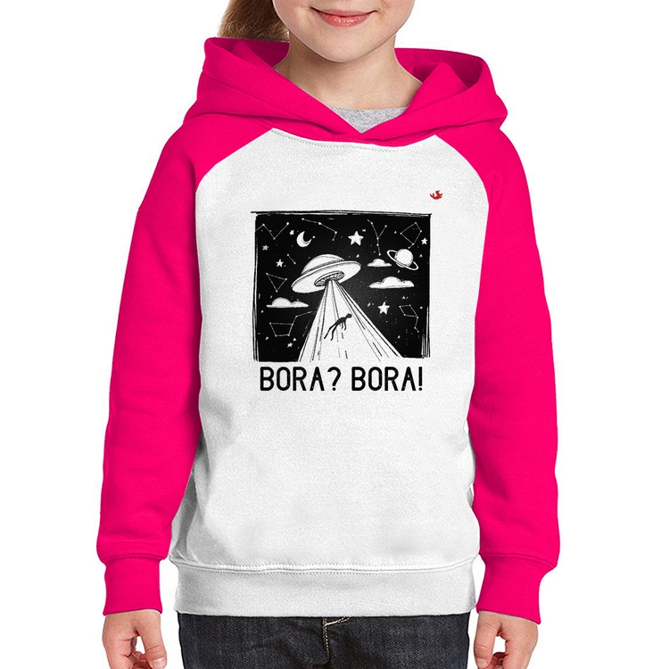 Moletom Infantil Bora? Bora! - Branco/Rosa