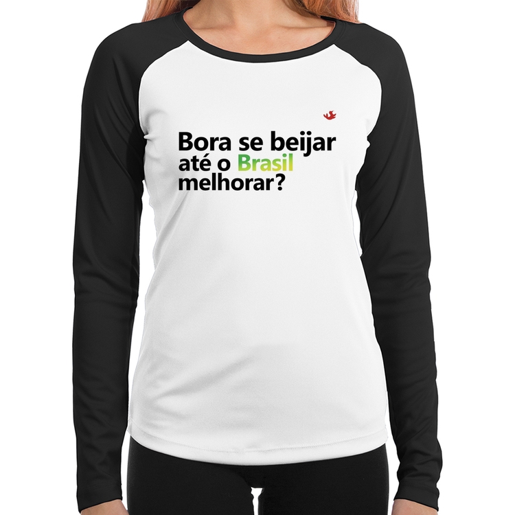 Baby Look Raglan Bora se beijar até o Brasil melhorar? Manga Longa