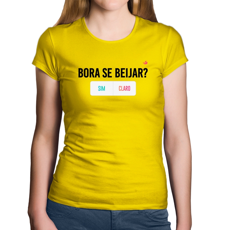 Baby Look Algodão Bora se beijar? Sim ou Claro - Amarela