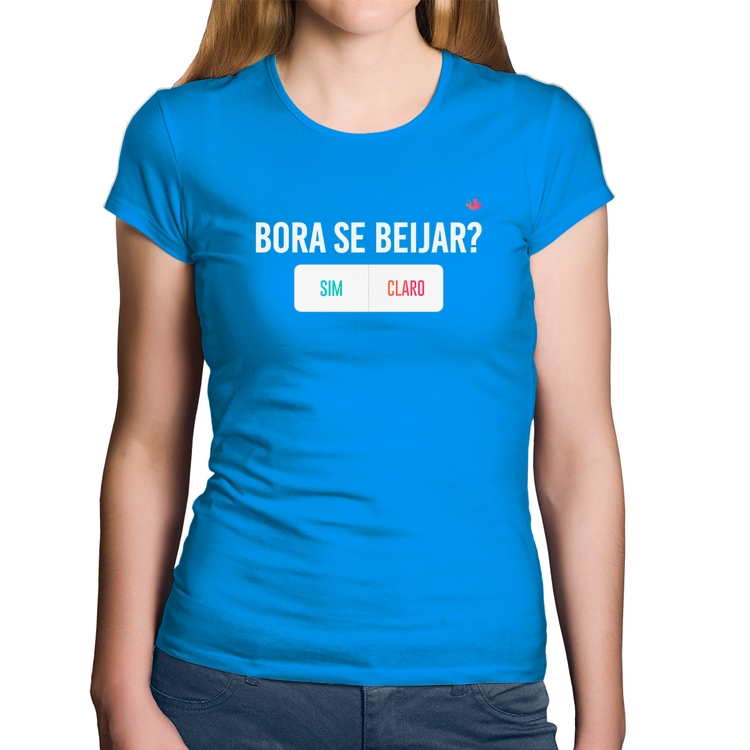 Baby Look Algodão Bora se beijar? Sim ou Claro - Azul