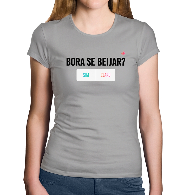 Baby Look Algodão Bora se beijar? Sim ou Claro - Cinza