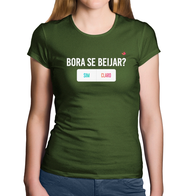 Baby Look Algodão Bora se beijar? Sim ou Claro - Musgo