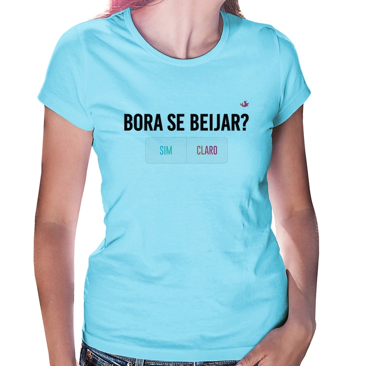 Baby Look Bora se beijar? Sim ou Claro - Azul Bebê
