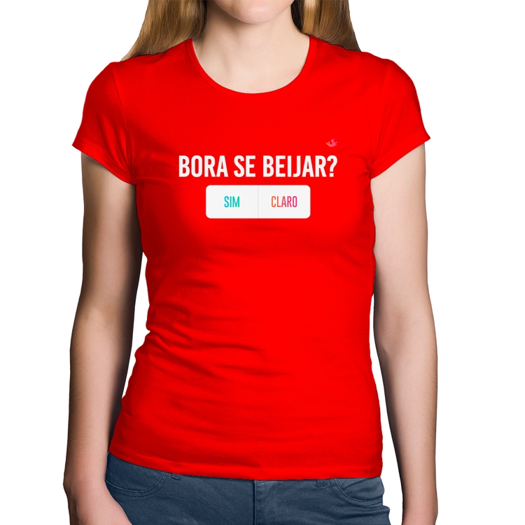 Baby Look Algodão Bora se beijar? Sim ou Claro - Vermelha