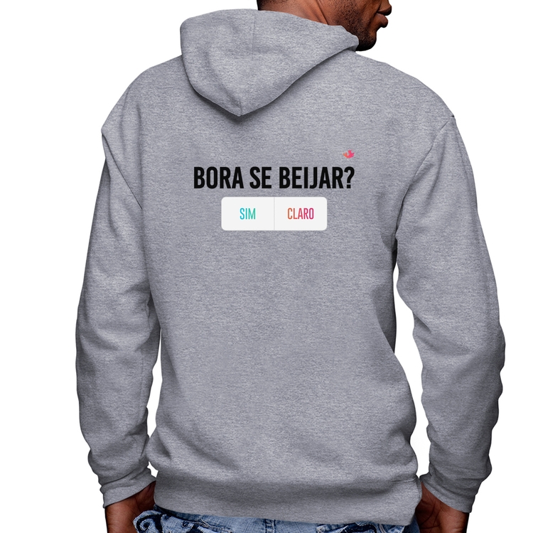 Blusa Moletom Bora se beijar? Sim ou Claro Masculina com Capuz e Zíper - Mescla