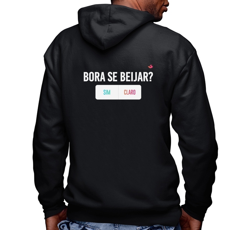 Blusa Moletom Bora se beijar? Sim ou Claro Masculina com Capuz e Zíper