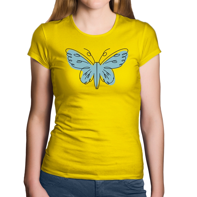 Baby Look Algodão Borboleta Abstrata - Amarela