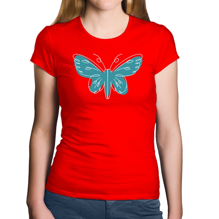 Baby Look Algodão Borboleta Abstrata - Vermelha