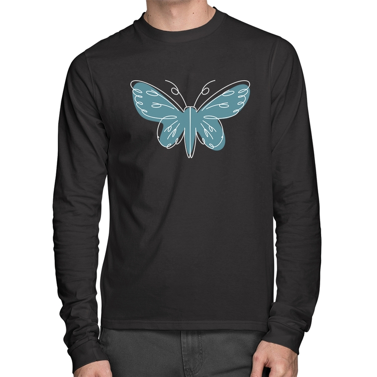 Camiseta Algodão Borboleta Abstrata Manga Longa