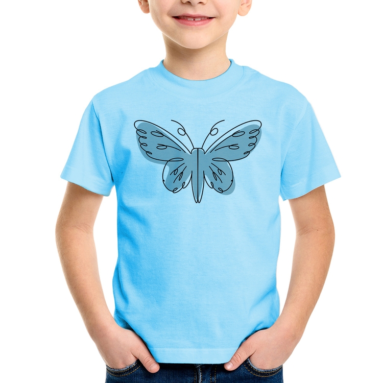 Camiseta Infantil Borboleta Abstrata - Azul Bebê