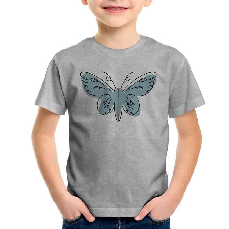 Camiseta Infantil Borboleta Abstrata - Cinza