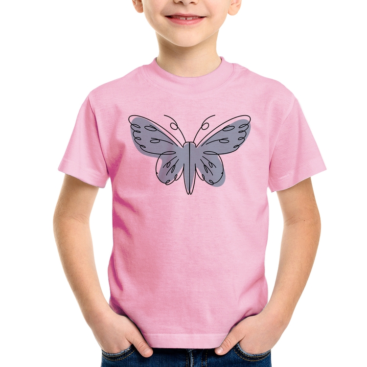 Camiseta Infantil Borboleta Abstrata - Rosa Bebê