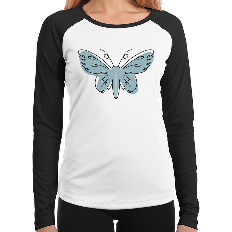 Baby Look Raglan Borboleta Abstrata Manga Longa